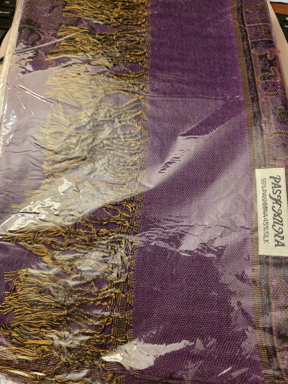 pashmina Purple and Gold Fringed Pashmina Wrap